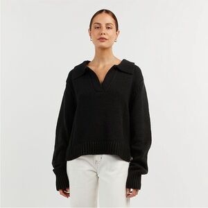 DISSH Colbie Knit Jumper Collared Chunky Sweater Black Cotton Wool Size S